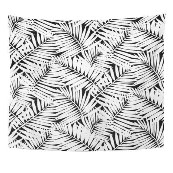 ZEALGNED Leafs Inspired by Tropical Nature and Plants Like Palm Trees Ferns in Black White Colors Wall Art Hanging Tapestry Home Decor for Living Room Bedroom Dorm 51x60 inch