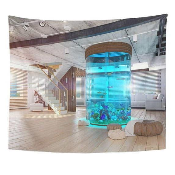 ZEALGNED Luxury White Cylinder The Modern Loft Interior Aquarium 3D Wall Art Hanging Tapestry Home Decor for Living Room Bedroom Dorm 51x60 inch