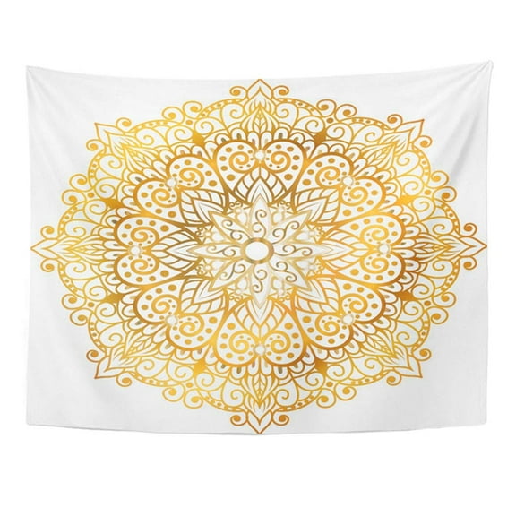 ZEALGNED Mandala Gold Tribal Vintage with Medallion with Abstract Flower for Tibetan Yoga Wall Art Hanging Tapestry Home Decor for Living Room Bedroom Dorm 51x60 inch