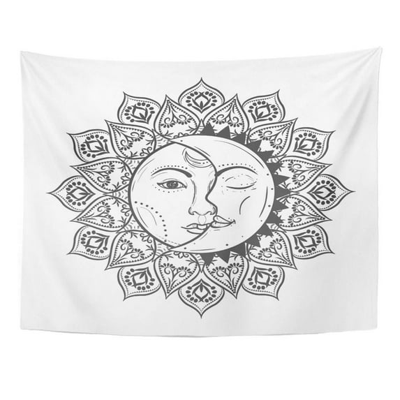 ZEALGNED Mandala Sun Eclipse Illlustration Astronomy and Astrology Symbol Vintage Boho Gypsy Moon Wall Art Hanging Tapestry Home Decor for Living Room Bedroom Dorm 51x60 inch