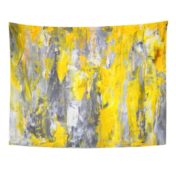 ZEALGNED Modern Grey and Yellow Abstract Painting Knife Palette Contemporary Wall Art Hanging Tapestry Home Decor for Living Room Bedroom Dorm 51x60 inch