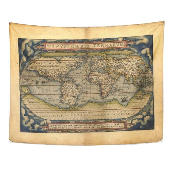 ZEALGNED Old Antique Map The World by Ortelius Circa 1570 Out Copyright Detail Wall Art Hanging Tapestry Home Decor for Living Room Bedroom Dorm 51x60 inch