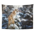 thumbnail image 1 of ZEALGNED Portrait Cougar Mountain Lion Panther Striking Pose on Fallen Tree Winter Scene in The Woods Wall Art Hanging Tapestry Home Decor for Living Room Bedroom Dorm 51x60 inch, 1 of 1
