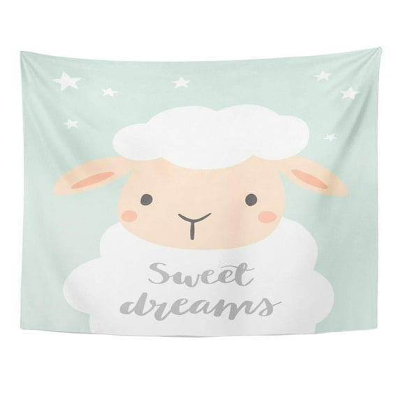 ZEALGNED Sweet Dreams Cute Sheep Stars Girl Boy Baby for Kids Nursery Wall Invitaton Brush Wall Art Hanging Tapestry Home Decor for Living Room Bedroom Dorm 51x60 inch