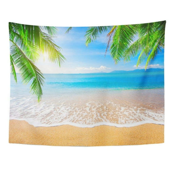 ZEALGNED Tree Palm and Tropical Beach Summer Sand Sky Sea Travel Wall Art Hanging Tapestry Home Decor for Living Room Bedroom Dorm 60x80 inch