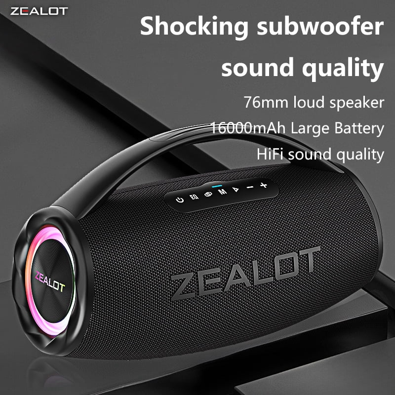 ZEALOT 80W Portable Bluetooth Speaker, Stereo Sound with Deep Bass,IPX6 Waterproof, LED Light, Power Bank,Bluetooth 5.2, Indoor/Outdoor Speaker for Party, Gathering, Pool, Camping,Travel (Black)