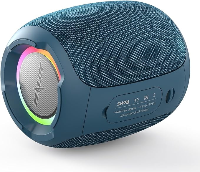 ZEALOT Bluetooth Speaker, Portable Speaker Bluetooth Wireless, 20W Stereo Sound, IPX6 Waterproof Speaker with Led Lights, Portable Speake for Shower Party Outdoor HomeTravel Hiking (Dark Blue)