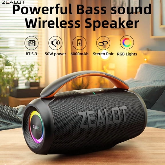 ZEALOT P11 50W Wireless Speaker Party Speaker with Bluetooth 5.4, Stereo Sound,Comfortable handle,Fast Charging 6000mAh Battery.