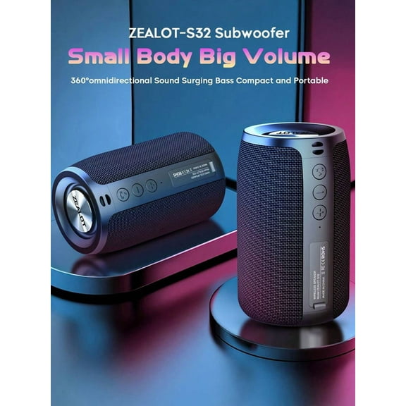 ZEALOT S32 Portable Wireless Speaker - IPX5 Waterproof, Bluetooth 5.0, 8W 1800mAh, 5-8H Playtime, Stereo Pairing, Multi-Mode (MIC/TF/USB/AUX) for Home/Outdoor