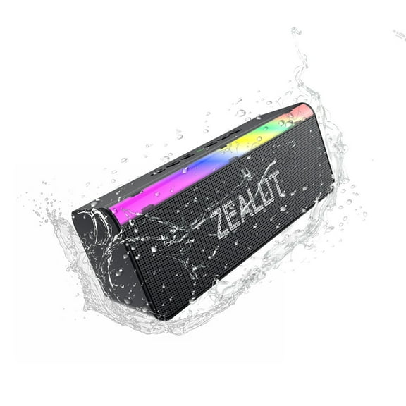 ZEALOT S72, Waterproof Portable Bluetooth Speaker, Enhanced Bass, 12h Battery, IPX6 Rated Dustproof Shockproof Rustproof, Detachable Strap, Black