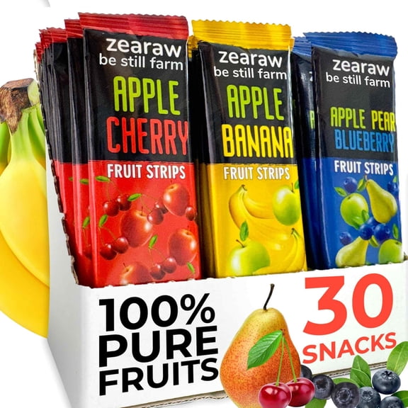 ZEARAW Healthy Fruit Snacks for Adults and Kids  30 Fruit Leather with Dried Cherry, Blueberry, Banana  Vegan Low-Carb Variety Pack Strips for Kids  Sugar Free Bars