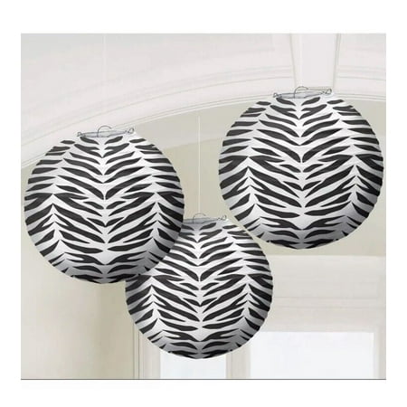 ZEBRA PRINT 9.5” ROUND PAPER LANTERNS (3 Ct) Party Supplies