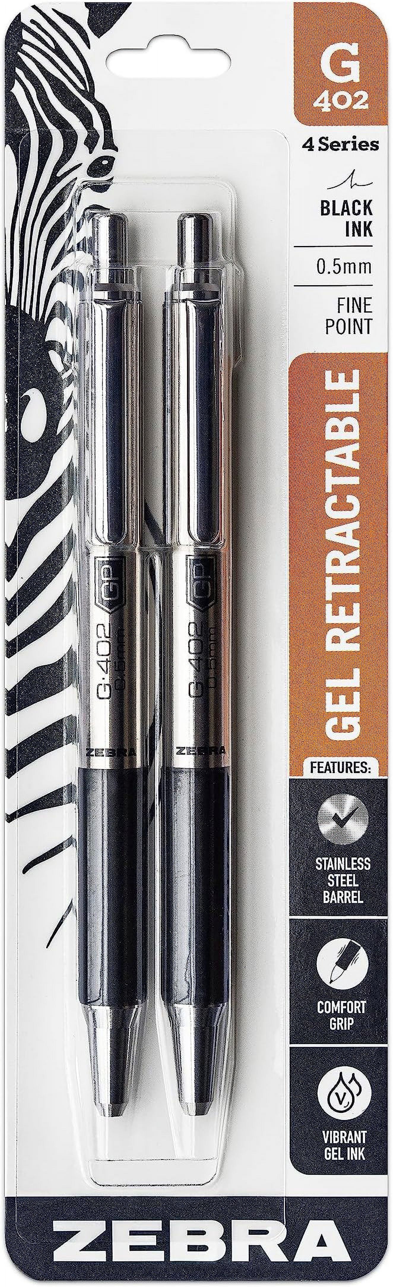 Zebra Pen G-350 Retractable Gel Pen 0,7 Mm | 2er Pack Mit 2 Nachfüllminen | Space Black Barrel, Schnell Trocknende Tinte