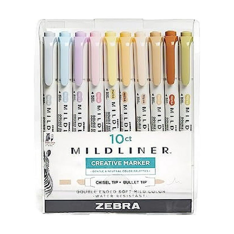 ZEBRA Pen Mildliner Double Ended Highlighter Set, Chisel and Bullet Point  Tips, Assorted Neutral and Gentle Ink Colors, 10-Pack (78701) 