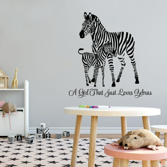 ZEBRA - Removable Kids Girls Animal Lover Bedroom Zebra Decoration Adult & Young Zebra Design A Girl That Just Loves Zebras Quote Vinyl Home Wall Decal Sticker 20" x 20"