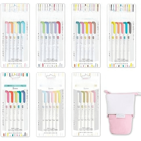ZEBRADouble-Ended Creative Highlighter set of 35 colors/qullity original Pink pen pouch$$Office