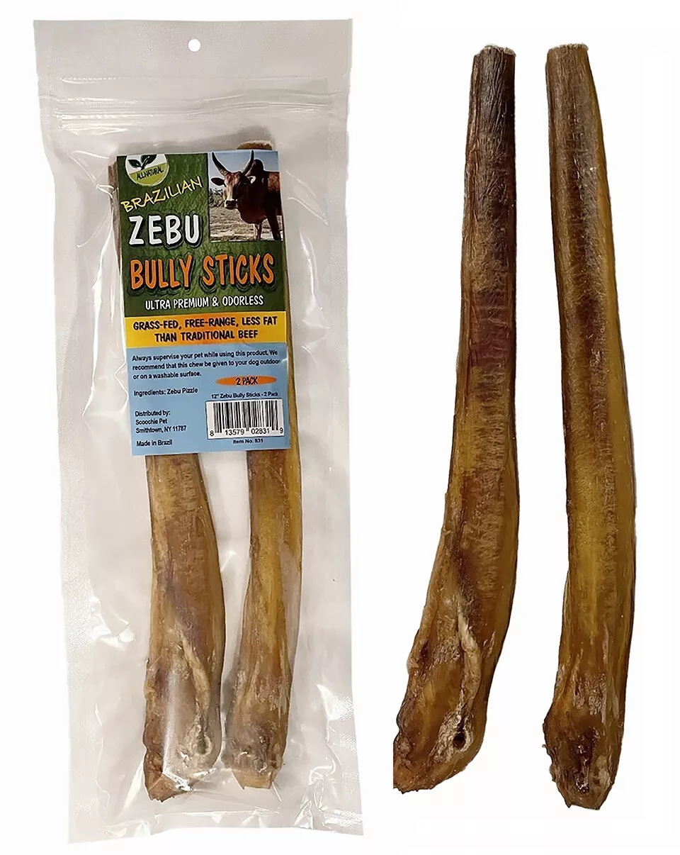 ZEBU BULLY STICKS 12 INCH 2 PACK IN ZIP LOCK BAG WITH COLOR STICKERS