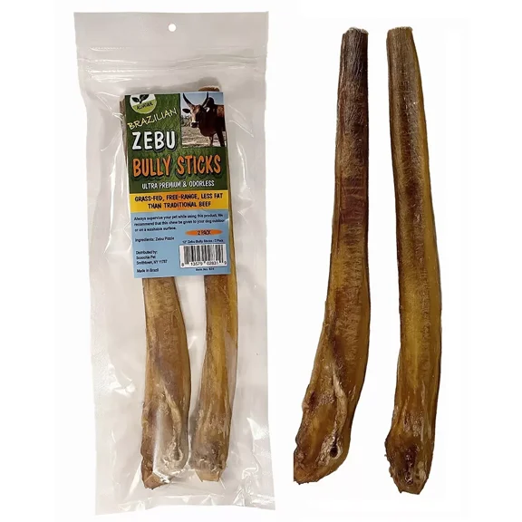 ZEBU BULLY STICKS 12 INCH 2 PACK IN ZIP LOCK BAG WITH COLOR STICKERS