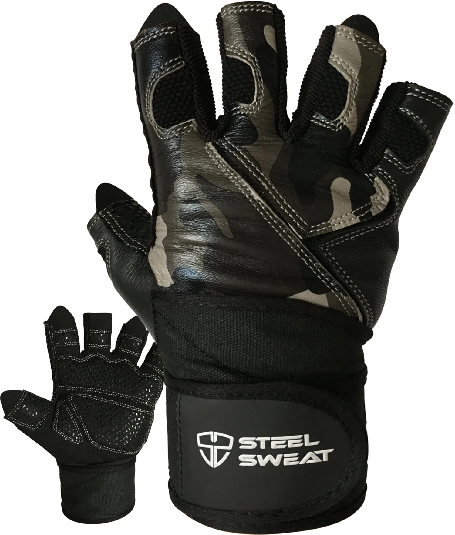 Steel Sweat Adjustable Wrist Closure Real Leather Weight Lifting Gloves Unisex Black S Walmart