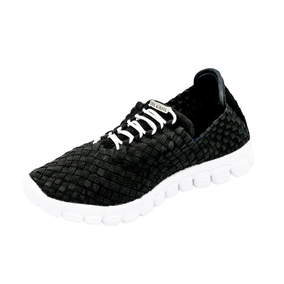 ZEE ALEXIS Women's Danielle Woven Sneakers, Black Metallic/White Bottom, Size: 9.5