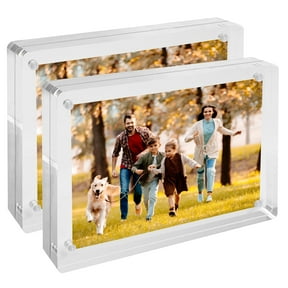 ZEECER 4x6 Acrylic Picture Frames 2 Pack, 20% Thicker Block, Clear Picture Frames Freestanding Double Sided Magnetic Acrylic Lucite Frameless Transparent Square Frame Gift for Desktop Display