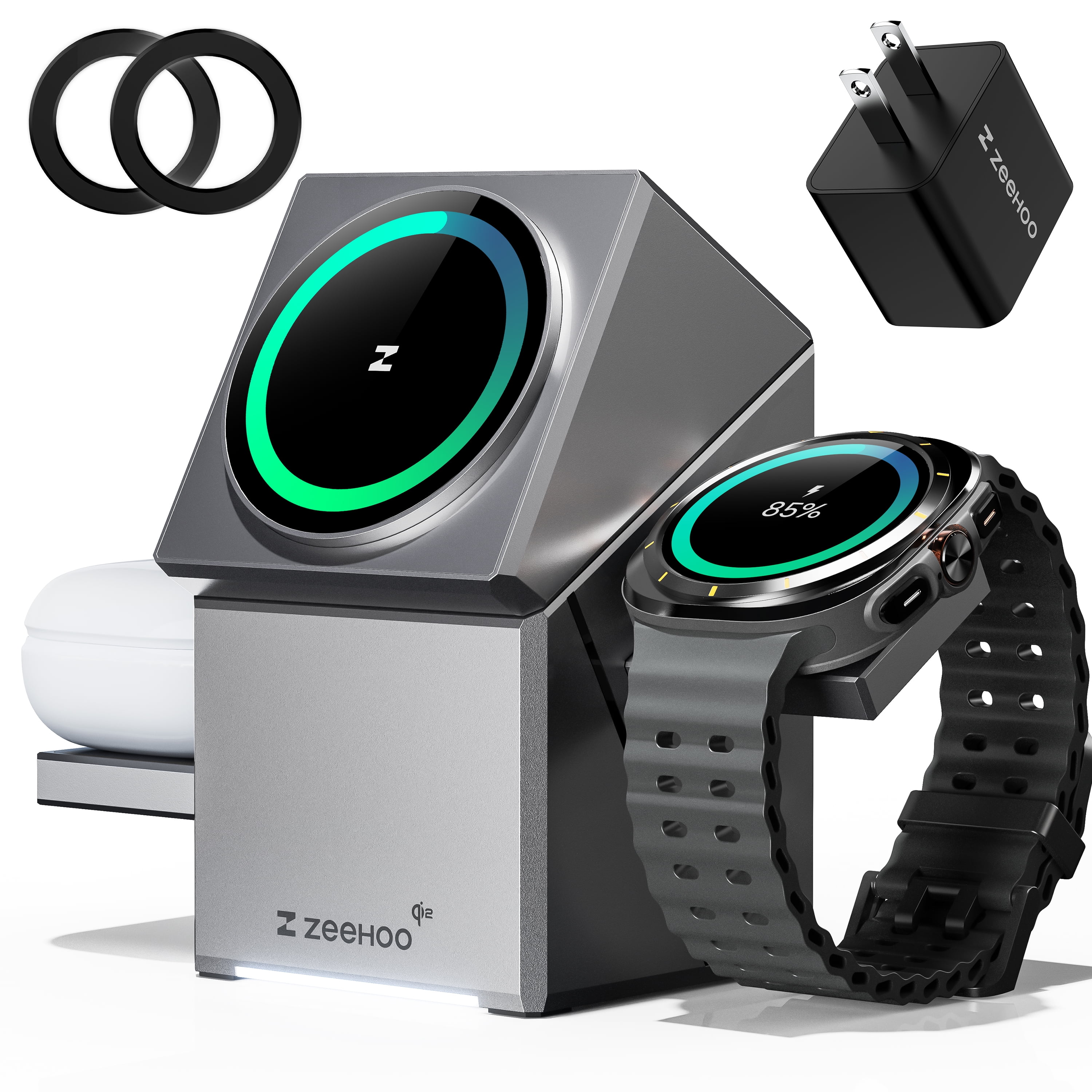 ZEEHOO 3 in 1 Charging Station for Samsung, Qi2 Certified,15W Fast charging, Rotating Wireless Charger Stand Compatible for Samsung Galaxy