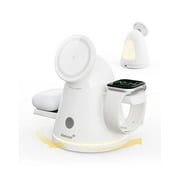ZEEHOO 4-In-1 Wireless Charging Station Qi2 15W Mag-Safe Charger with 360° Rotating Base & Adjustable Brightness Night Light, for Iphone, Airpods, Iwatch, for Samsung & Galaxy Watch with 30W Adapter
