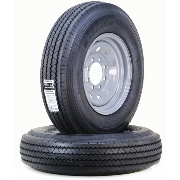 ZEEMAX Trailer Tire Wheel Assembly ST225/90D16 10-Ply E 123K 8 Lug on 6.5" PCD Silver Mod Rim ,SET 2