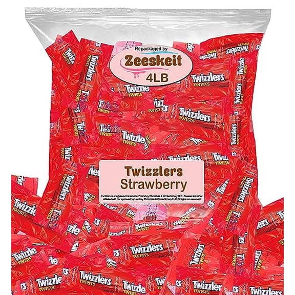 ZEESKEIT Repackaged Twizzlers Twists Strawberry Candy, 4 Lb Individually Wrapped 0.6 oz. Fun Size Licorice Chewy