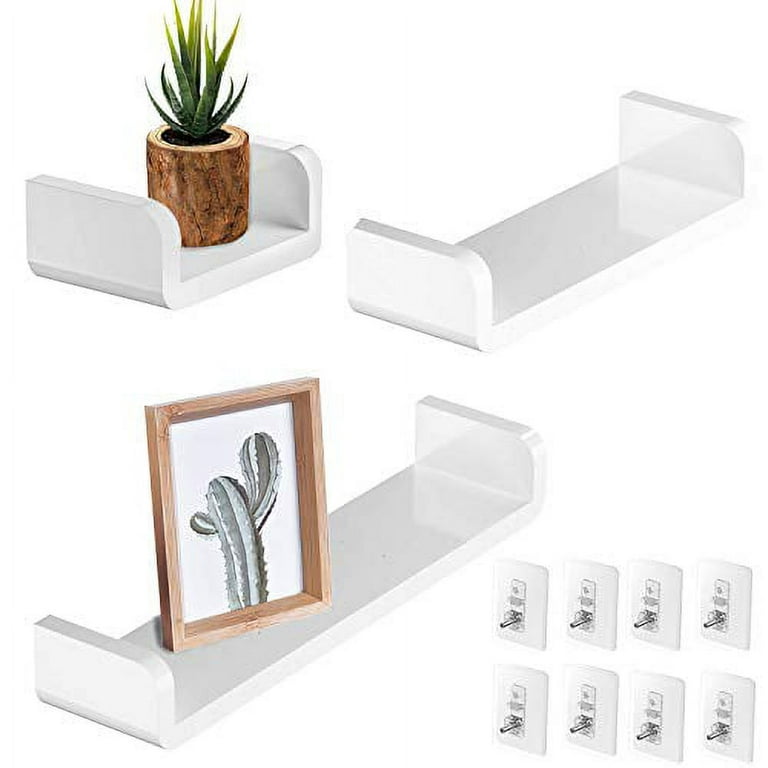 ZEETOON Set of 3 White Floating Shelves U Ledge Display Plastic