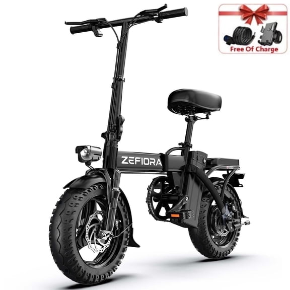 Folding Electric Bike for Adults, 14'' Mini Ebike, 48V 10Ah Removable Battery, Two Seats City Commuter Electric Bicycle, UL2849