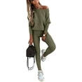 thumbnail image 1 of ZEFORTEX 2 Piece Lounge Outfit 2025 Long Sleeve Knit Pullover Tops Drawstring Pants Set Tracksuit Sweatsuit, 1 of 8