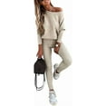 thumbnail image 1 of ZEFORTEX 2 Piece Lounge Outfit 2025 Long Sleeve Knit Pullover Tops Drawstring Pants Set Tracksuit Sweatsuit, 1 of 10