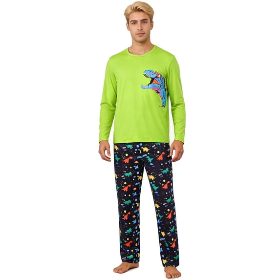 ZEFORTEX Men's Pajamas Set Long Sleeve Top with Plaid Pants Soft Sleepwear Loungewear