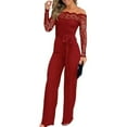 thumbnail image 1 of ZEFORTEX Womens Dressy Jumpsuits Casual One Piece Outfits Off Shoulder Lace Trim Overalls Straight Leg Pants, 1 of 9