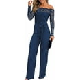 thumbnail image 1 of ZEFORTEX Womens Dressy Jumpsuits Casual One Piece Outfits Off Shoulder Lace Trim Overalls Straight Leg Pants, 1 of 9
