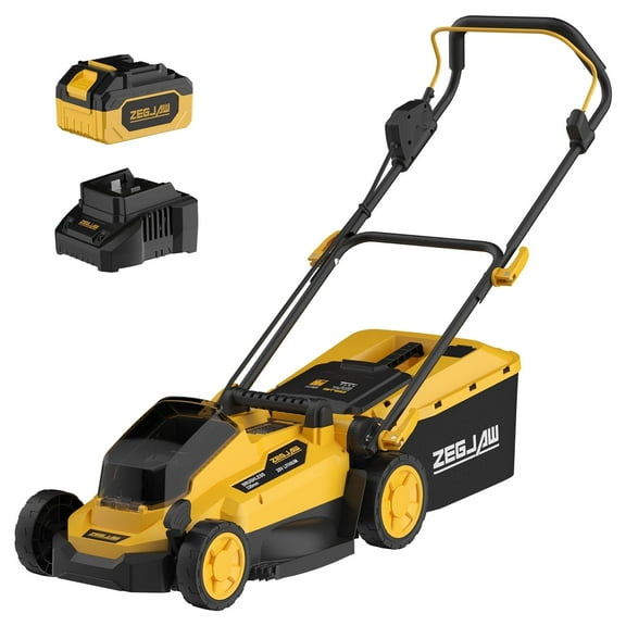 ZEGJAW Electric Lawn Mower, 13-Inch 20V Electric Lawn Mower Cordless, 4.0Ah Battery and Charger Included, 2-in-1 Push Lawnmower with Grass Collection Bag, Adjustable 5-Positions Cutting Height