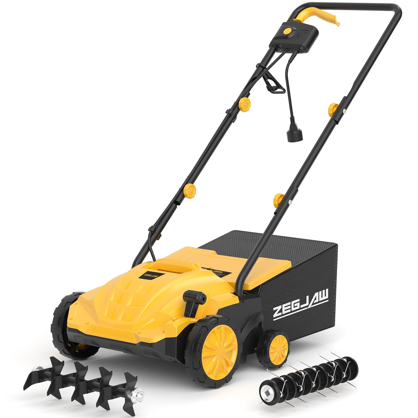 ZEGJAW Electric Dethatcher and Scarifier, 13 in, 12 Amps, 2-in-1 Walk-Behind Thatch Remover with 4-Position Depth Adjustment