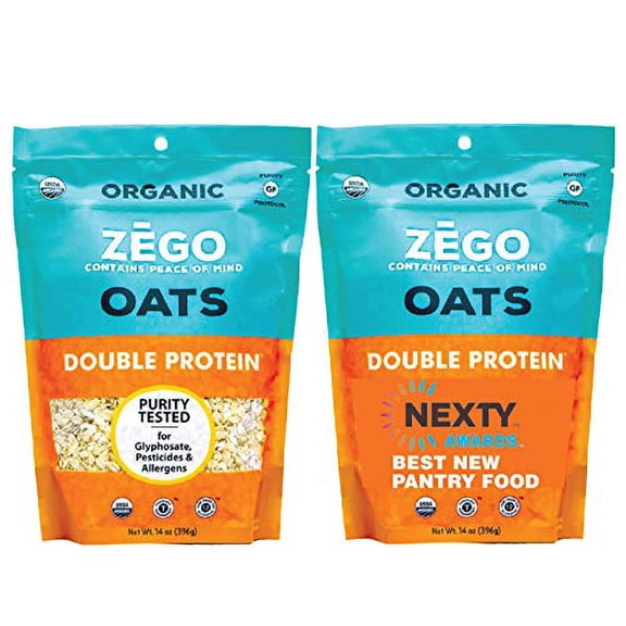 ZEGO Double Protein Raw Oats, Organic, Purity Protocol Gluten Free, GIyphosate Free, 14oz Bags, Bundle of 2 Bags (28oz total)