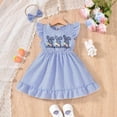 thumbnail image 1 of ZEHJHUAN Toddler Girls' Bunny Embroidered Dress, Short Sleeve A-Line Ruffle Hem Dress with Back Buttons Blue，9-12M, 1 of 10