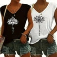 thumbnail image 1 of ZEHJUHAN 2-Pack Women's Sleeveless Tank Tops, V-Neck Loose Fit with Graphic Prints Summer Casual Beach Shirts Black+White，M, 1 of 9