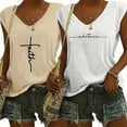 thumbnail image 1 of ZEHJUHAN 2-Pack Women's Sleeveless Tank Tops, V-Neck Loose Fit with Graphic Prints Summer Casual Beach Shirts Khaki+White，XL, 1 of 9