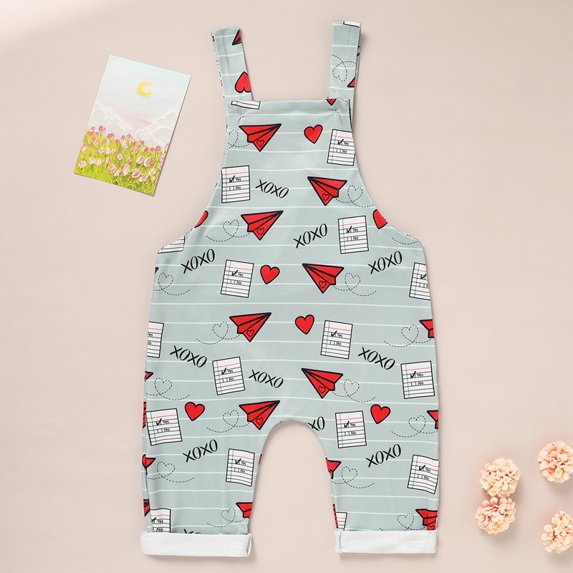 ZEHJUHAN Baby Boy Girl's Casual Heart & Paper Plane Print Overalls Adjustable Strap Romper For Spring Fall Gray,0-3M