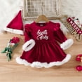 thumbnail image 1 of ZEHJUHAN Baby Christmas Letter Print Plush Long Sleeve A-Line Dress and Hairball Hat Set Kids Party Wear Red，0-3M, 1 of 7