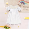 thumbnail image 1 of ZEHJUHAN Baby Girl Smocked Dress Ribbon Accent on Sleeves A-Line Casual Summer Beach Wear White，3-6M, 1 of 6