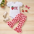 thumbnail image 1 of ZEHJUHAN Baby Girl's Birthday 3-Piece Set: Cartoon Letter Round Neck Short Sleeve Romper, Flare Pants & Headband Red，12-18M(100), 1 of 11
