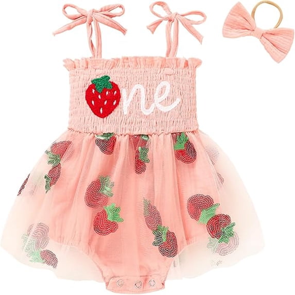 ZEHJUHAN Baby Girl's Birthday Sleeveless Printed Mesh Tutu Romper with Bow Headband, Letter & Ruffle Detail Pink,9-12M