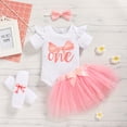 thumbnail image 1 of ZEHJUHAN Baby Girl's Birthday Tutu Set: Letter Print Short Sleeve Romper + Fluffy Skirt + Headband + Leggings, 4-Piece Outfit Pink3，9-12M, 1 of 11