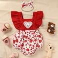 thumbnail image 1 of ZEHJUHAN Baby Girl's Cute Romper Heart & Bow Print Onesie with Ruffle Trim Jumpsuit Spring Summer Clothes Red，0-3M, 1 of 10