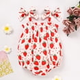 thumbnail image 1 of ZEHJUHAN Baby Girl's Sleeveless Ruffle Print Bow Strap Romper, Lace Trim Jumpsuit with Snap Closure Strawberry 2，9-12M, 1 of 7